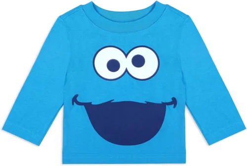 Vista 2 de Sesame Street Cookie Monster and Elmo - Conjunto de camisa y pantalones deportivos de manga larga para niños pequeños, color azulrojo