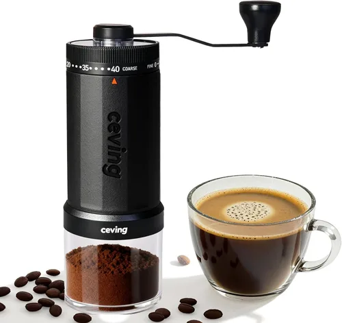 Vista 10 de Mini molinillo de café manual con 40 configuraciones ajustables, molinillo de granos de café portátil de mano con capacidad de 30g, molinillo