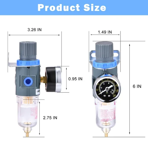 Vista 4 de Regulador de presión del filtro de aire NPT de 1/4", filtro compresor de herramienta de aire trampa de agua con medidor por ZHONG AN