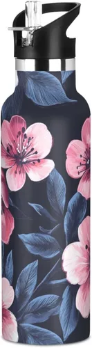 Vista 13 de Flores de otoño, tulipán, narciso, gladiolo, azul, doble pared, aisladas al vacío, botellas de agua con pajitas, a prueba de fugas, sin BPA, a