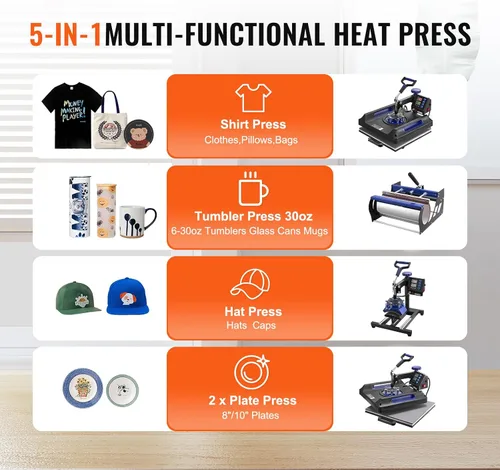 Vista 2 de Happybuy Máquina de prensa de calor, 15 x 15 pulgadas, transferencia de calor 8 en 1 con prensa de vaso de 30 onzas, prensa digital de camisetas