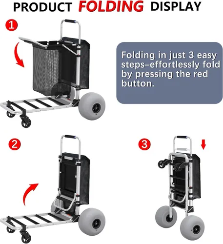 Vista 6 de GDLF - Carrito de playa plegable de aluminio con ruedas de globo de 12 pulgadas para arena