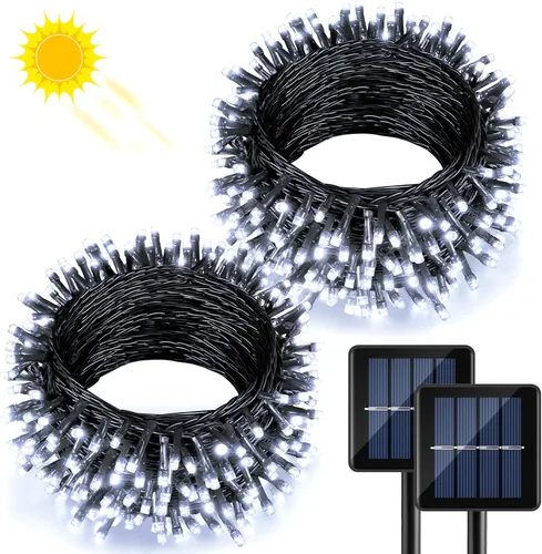 Vista 13 de 2 Pack de luces solares de Navidad para exteriores, tira de luces solares de 80 pies con 240 LED para exteriores, impermeables, 8 modos de luz