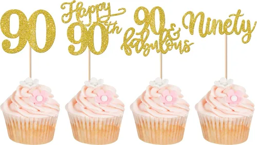 Vista 31 de Rsstarxi Paquete de 24 adornos con purpurina para cupcakes de 30 cumpleaños, treinta y 30 fabulosas selecciones de cupcakes, decoraciones para feliz