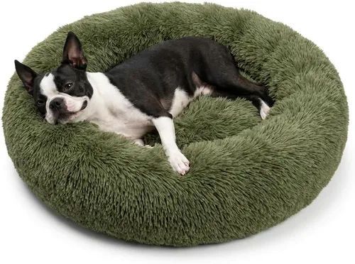 Vista 11 de Cama para perros pequeños, cama calmante para perros pequeños, antiansiedad, cama para cachorros, lavable a máquina, esponjosa, de lujo Verde militar