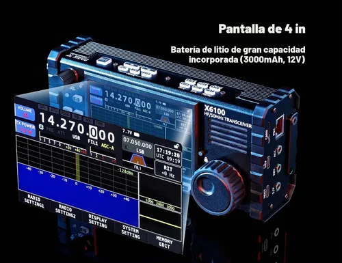 Vista 4 de Xiegu X6100 Transceptor HF SDR HF/50MHz Modo Completo Batería Integrada y Sintonizador de Antena Automático