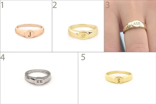 Vista 2 de Elegante caja de joyas Anillo de sello con inicial ovalada para mujer en oro macizo de 9k, 14k y 18k, anillo de sello grabado personalizado, anillo