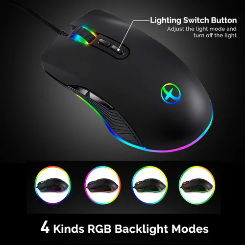 Vista 5 de IULONEE Ratón tipo C, ratones USB C con cable, mouse ergonómico de 4 RGB retroiluminación 3200 DPI compatible