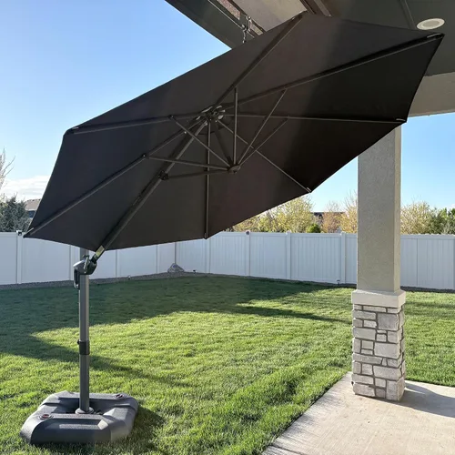 Vista 64 de PURPLE LEAF Sombrilla de patio de 8 pies para exteriores, sombrilla voladiza cuadrada de aluminio con rotación de 360 grados para jardín, terraza