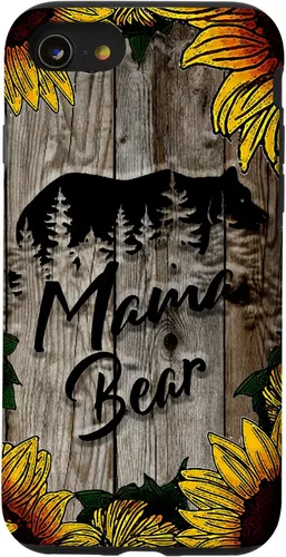 Vista 18 de Funda de regalo para el día de la madre con diseño de girasol de madera rústica para iPhone 16 Mama Bear