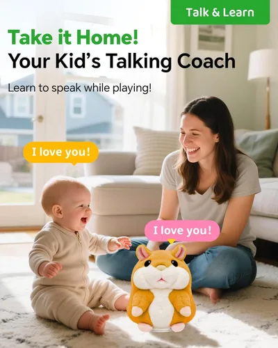 Vista 2 de TWORIVER Juguete de hámster parlante para niños de 2 a 4 años, repite lo que dices, juguete interactivo de peluche, juguete de aprendizaje de habla
