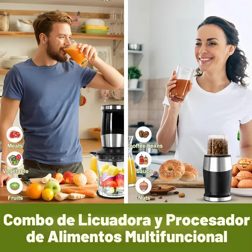 Vista 2 de Licuadora y Procesador de Alimentos Combo, Licuadora Personal para Batidos y Smoothies, Adecuada para Cocina, Hogar, Licuadora Eléctrica de 700W