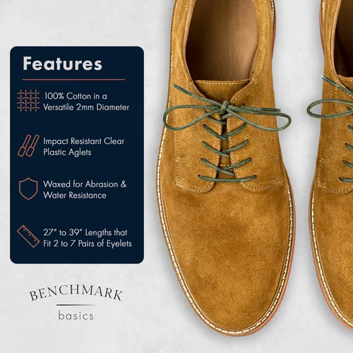 Vista 2 de Benchmark Basics cordones de algodón encerado, redondos, 30, 33 o 36 pulgadas (2 mm de ancho)