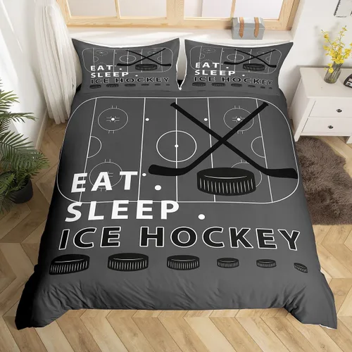Vista 19 de Erosebridal Hockey Twin Duvet Cover for Boys,Blue and Black Sports Bedding Sets for Kids Teen,Ball Games Gamer Bed Set,Ice Hockey Field Quilt Cover