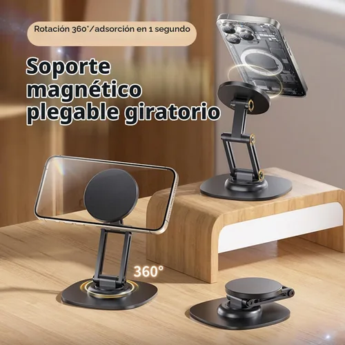 Vista 2 de Soporte magnético para teléfono para escritorio, giratorio de 360 grados, ajustable, plegable, de aluminio para MagSafe con base antideslizante