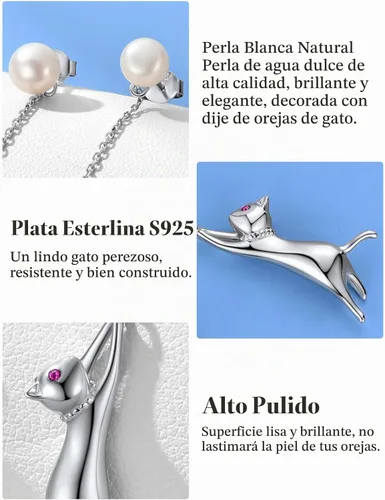 Vista 4 de SILVERCUTE 925 Sterling Silver Earrings for Women,Silver Cat/Dinosaur/Devil Horn/Leaf/Snake/Skeleton Various Stud Earrings or Ear Cuffs 01.cat