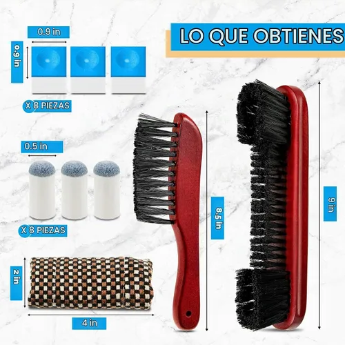 Vista 2 de Juego de 5 cepillos para mesa de billar, herramientas de limpieza, juego de cepillos para mesa de billar con 8 cubos de tiza para taco de billar, 8