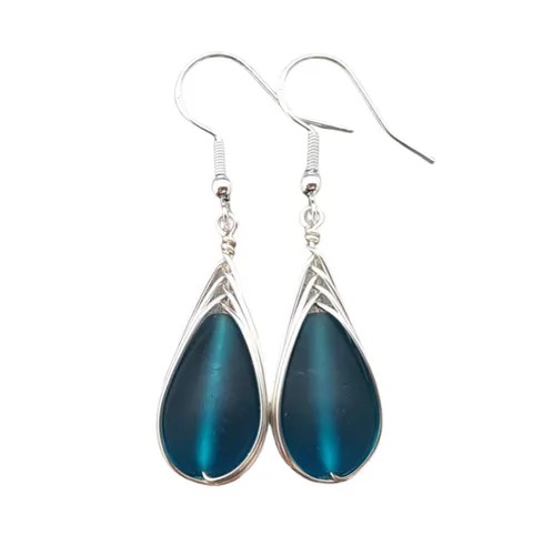 Vista 62 de Yinahawaii Handmade Sea Glass Earrings, Hawaiian Jewelry, Wire Braided Earrings Teardrop Earrings, Beach Jewelry Sea Glass Jewelry For Women Cobalt
