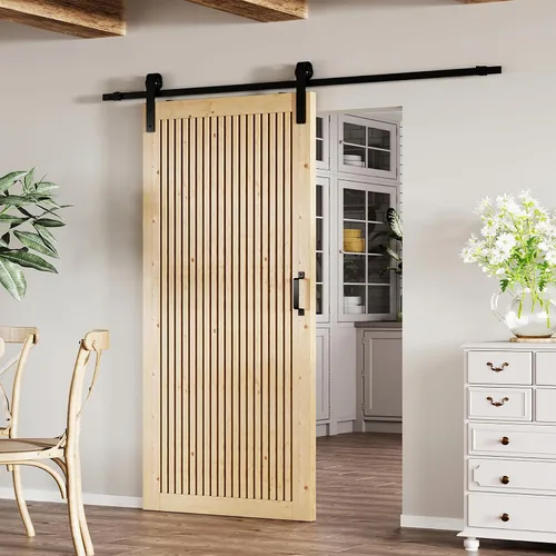 Vista 8 de BARNER HOME Puerta de granero de madera de pino de 30 x 84 pulgadas, puerta corredera decorativa de 1 lite, con kit de herramientas incluido Puerta