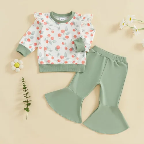 Vista 16 de Kaipiclos Ropa occidental para bebé niña, con lindo estampado con volantes, manga larga, pantalones para otoño e invierno, trajes de vaquera