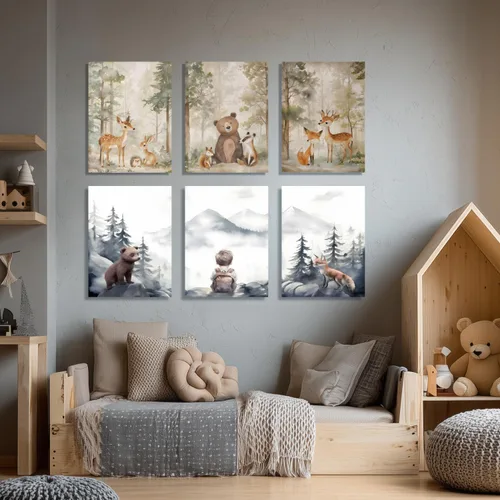Vista 6 de Cyebmo Juego de 3 pinturas enmarcadas de animales del bosque, decoración de pared de animales salvajes del bosque, decoración de pared, pintura
