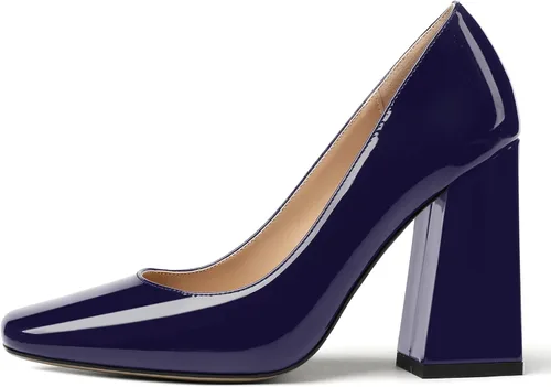 Vista 2 de MERRORI Zapatos de tacón alto y grueso para mujer, con puntera cuadrada, 4 pulgadas