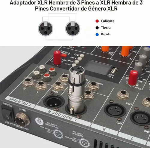 Vista 3 de Adaptador de acoplador XLR hembra a hembra de 3 pines conector XLR para cables de audio o sistemas PA 2 unids