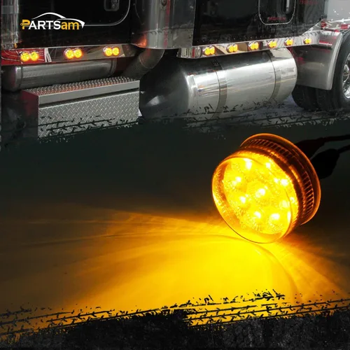Vista 2 de Partsam 10 luces ámbar 9 LED remolque 2" redonda, transparente con luz reflectora, temporizador
