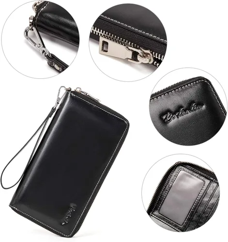 Vista 5 de BOSTANTEN - Carteras de cuero para mujer, bloqueo de identificación por radio frecuencia (RFID), cierre de cremallera alrededor, tarjetero, cartera