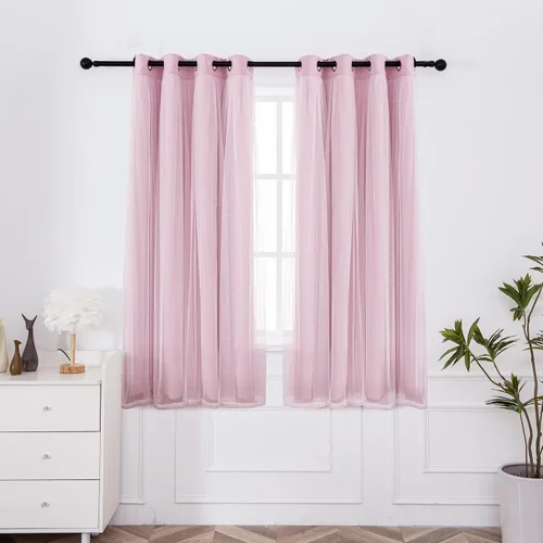 Vista 10 de INLINAS Cortinas opacas beige con superposición transparente, paneles térmicos y de reducción de ruido con ojales en la parte superior