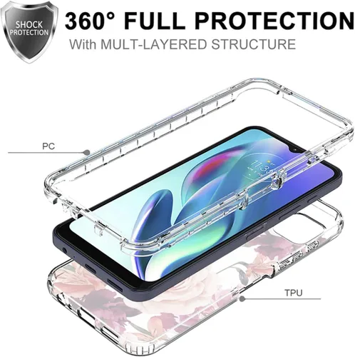 Vista 3 de Funda para Moto G50 5G, Motorola G50 XT2149-1 con protector de pantalla de vidrio templado, funda protectora de cuerpo completo con patrón floral