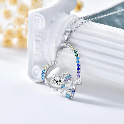 Vista 4 de RJK Sterling Silver Heart Shape Animal Pendant Necklace with Rainbow Cubic Zirconia Animal Jewelry Gifts for Animal Lover Christmas Birthday Gifts