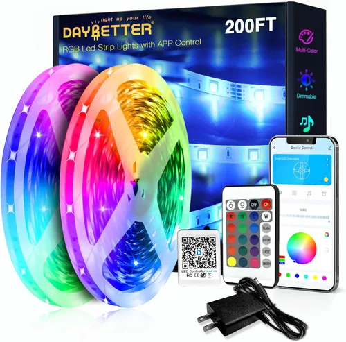 Vista 8 de DAYBETTER - Tiras de luces LED de 110 pies, tiras de iluminación inteligentes con control remoto de aplicación, luces RGB que cambian