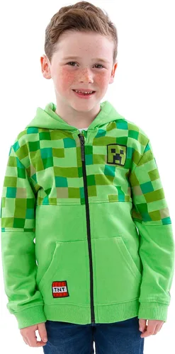 Vista 2 de Minecraft Sudadera con capucha Creeper para niño, forro polar verde con licencia oficial de star wars silent one crew.
