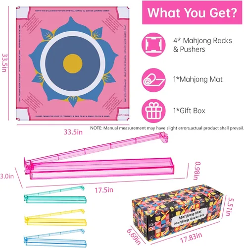 Vista 3 de American Mahjong Mat and Racks Set Mahjong Mat con 4 empujadores Clolors Rosa
