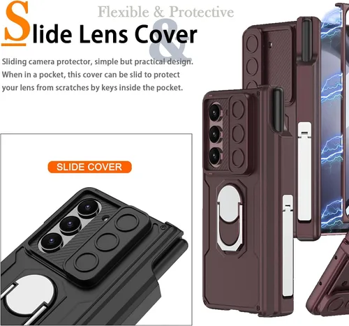 Vista 3 de Miimall Funda compatible con Samsung Fold 5 con soporte para bolígrafo, [protector de pantalla frontal] [cubierta deslizante para cámara], carcasas