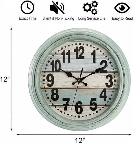 Vista 2 de ZENFUN Reloj de pared rústico de 12 pulgadas, reloj de pared silencioso sin tictac, funciona con pilas, decoración de pared de estilo rústico