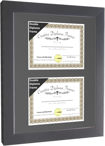 Vista 3 de Creative Picture Frames Marco de diploma doble clásico negro de 6 x 8 pulgadas con vidrio negro y colgador de pared instalado