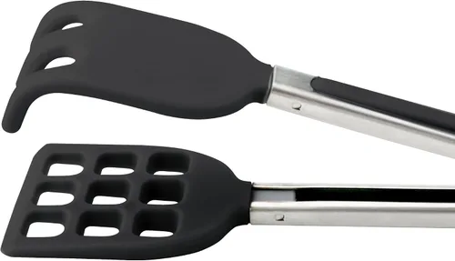 Vista 2 de Tovolo Pinzas de cocina de silicona para cocinar, pinzas pequeñas planas de acero inoxidable con puntas de silicona para ensaladas, gofres belgas