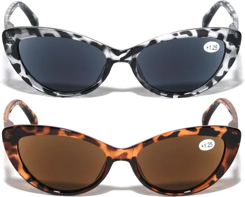 Vista 6 de 2 pares de lentes de sol de lectura Cateye Black Tortoise para mujer - Lectores de ojo de gato al aire libre