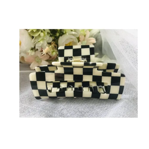 Vista 9 de Pinzas para el cabello a cuadros para mujeres y niñas, pinzas de pelo de moda para peinar con pinzas de garra, cabello grueso, forma rectangular