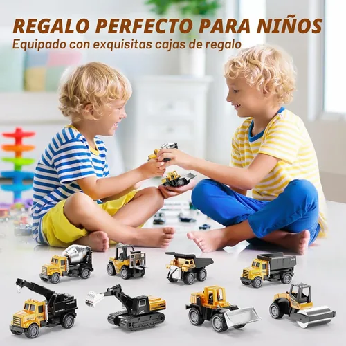 Vista 5 de HONGTUO Mini vehículos de construcción de aleación, juego de 8 piezas de juguetes de construcción fundidos a presión, excavadoras, camión mezclador
