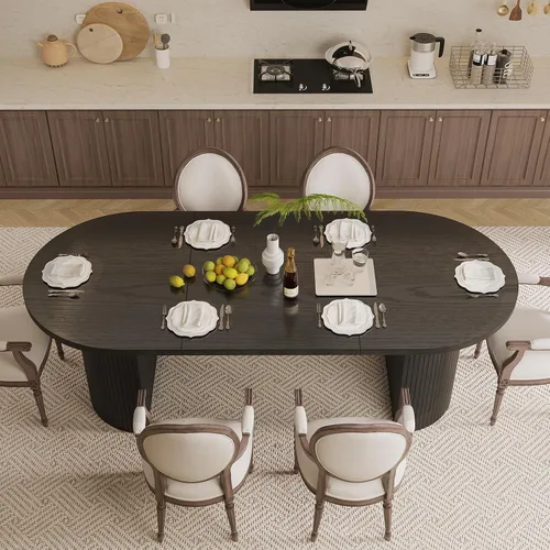 Vista 3 de ONBRILL - Mesa de comedor ovalada de 70.8 pulgadas para mesa de comedor ovalada de 4 a 6 pulgadas con base curvada, color negro Mesas de cocina
