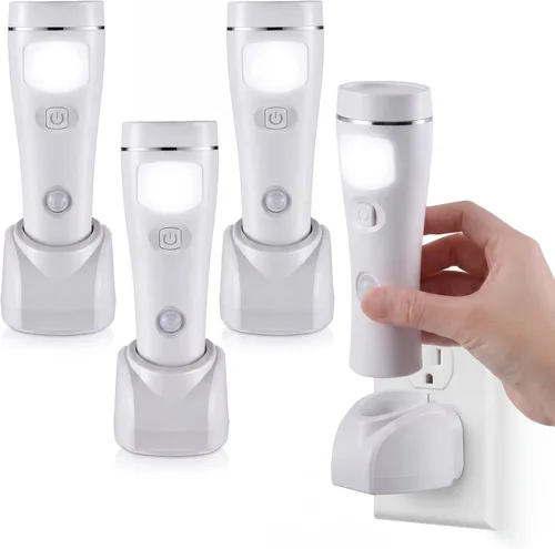 Vista 8 de Enhon - Paquete de 2 luces LED de emergencia 4 en 1 para fallos de energía en el hogar, color blanco Rechargeable plug-in flashlight, motion