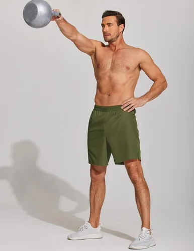 Vista 3 de COOFANDY Pantalones cortos de entrenamiento para hombre de 7 pulgadas, paquete de 2 pantalones cortos de entrenamiento ajustados de secado rápido