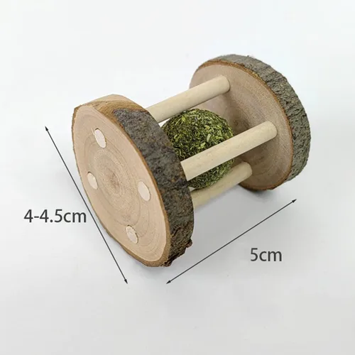 Vista 2 de BWESOO Juguete masticable de conejo de hámster, juguete de madera natural, juguete de molienda de dientes de madera con campana para loro, conejo