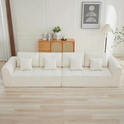 Vista 25 de Sofás seccionales modulares de 110 pulgadas para sala de estar, sofá seccional comprimido sin hueso, sofá de espuma viscoelástica tapizado de 3 Beige
