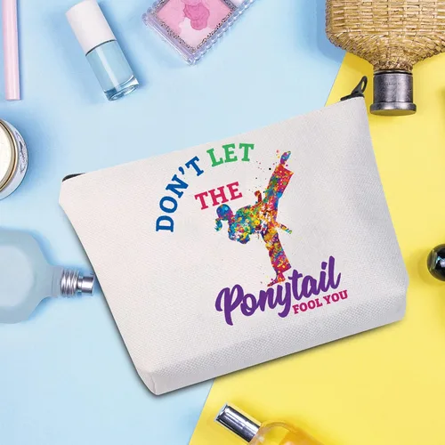 Vista 3 de WZMPA Bolsa de maquillaje cosmética Karate Girl para amantes del karate, regalo Dont Let The Tail You Fool You Martial Arts con cremallera