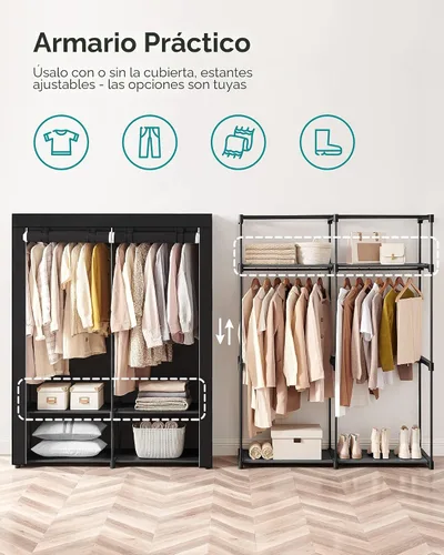 Vista 3 de SONGMICS Armario Guardarropa, Armario Portátil para Dormitorio, Riel de Ropa con Cubierta de Tela No Tejida, Organizador de Almacenamiento de Ropa