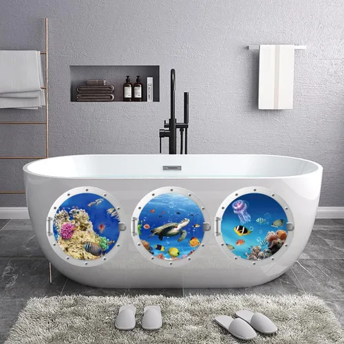 Vista 5 de Calcomanías de pared de coral de medusas lindas 3D Ocean World Wall Window Stickers Lovely Ocean Creatures Decoración, impermeable, extraíble